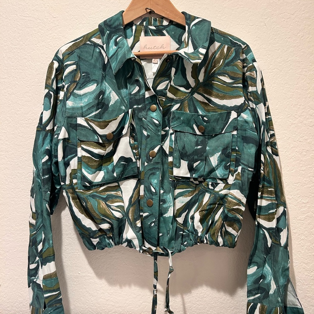 Hutch Green and White Relaxed Crop Button Down Shirt